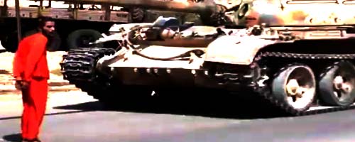 Człowiek przejechany przez czołg