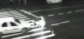 Kobieta przechodząca przez pasy z psem, nie licho potrącona.